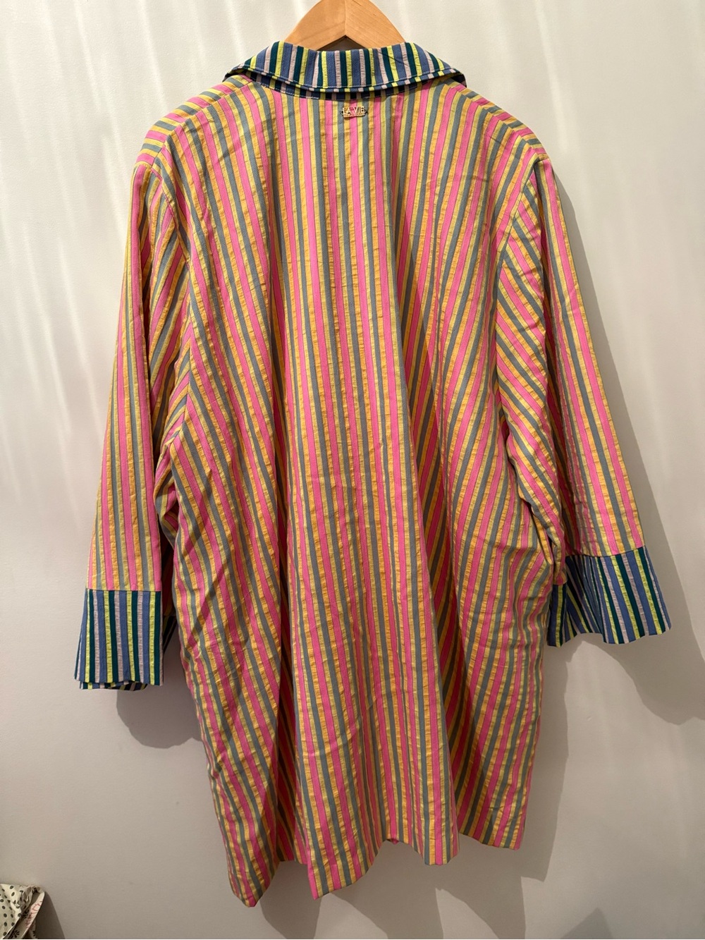 La Vie Style House Stripe Boyfriend Shirt - Pink, Green & Yellow - Picture 4 of 4